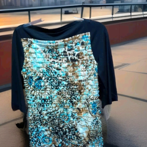 New Directions Animal Print Top Blouse Shirt M Black Leopard Ruffle  1/2 Sleeve - Picture 1 of 10